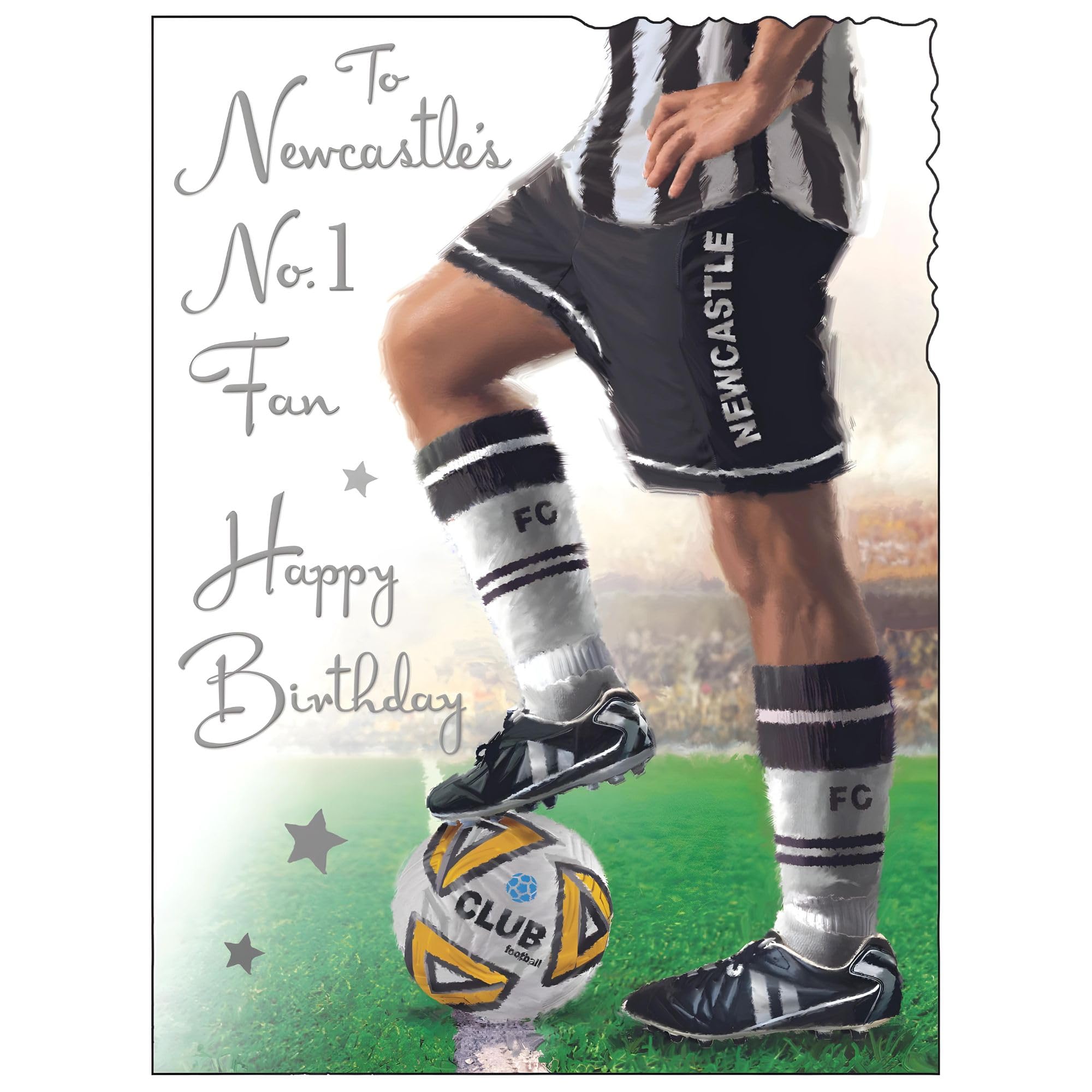 Biglietto di auguri per uomo per lui, design Newcastle Football, biglietto generico per uomini/ragazzi, numero 1, finiture speciali e foglio illustrato, realizzato nel Regno Unito