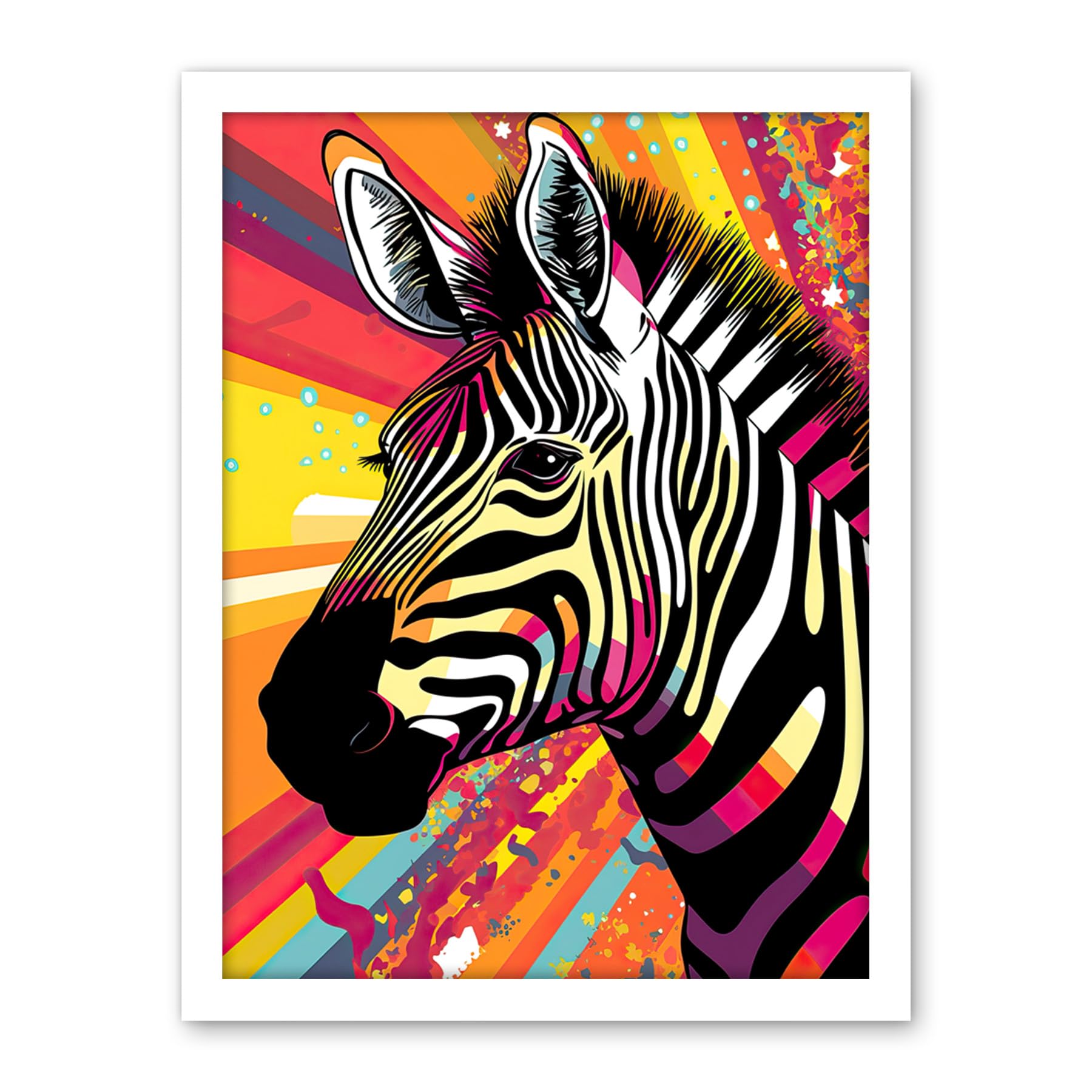Artery8 Zebra Portrait Vibrant Colourful Stripes Bright Bold Psychedelic Rainbow Artwork Framed Wall Art Print 18X24 Inch