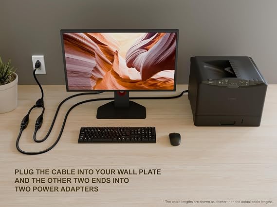 Cable Leader Power Cord Splitter Cable, 2 NEMA 5-15R to 1 NEMA 5-15P - Splitter Cord, Y Power Cable, Power Cord Extension and Splitter, 14 inches / 14 AWG