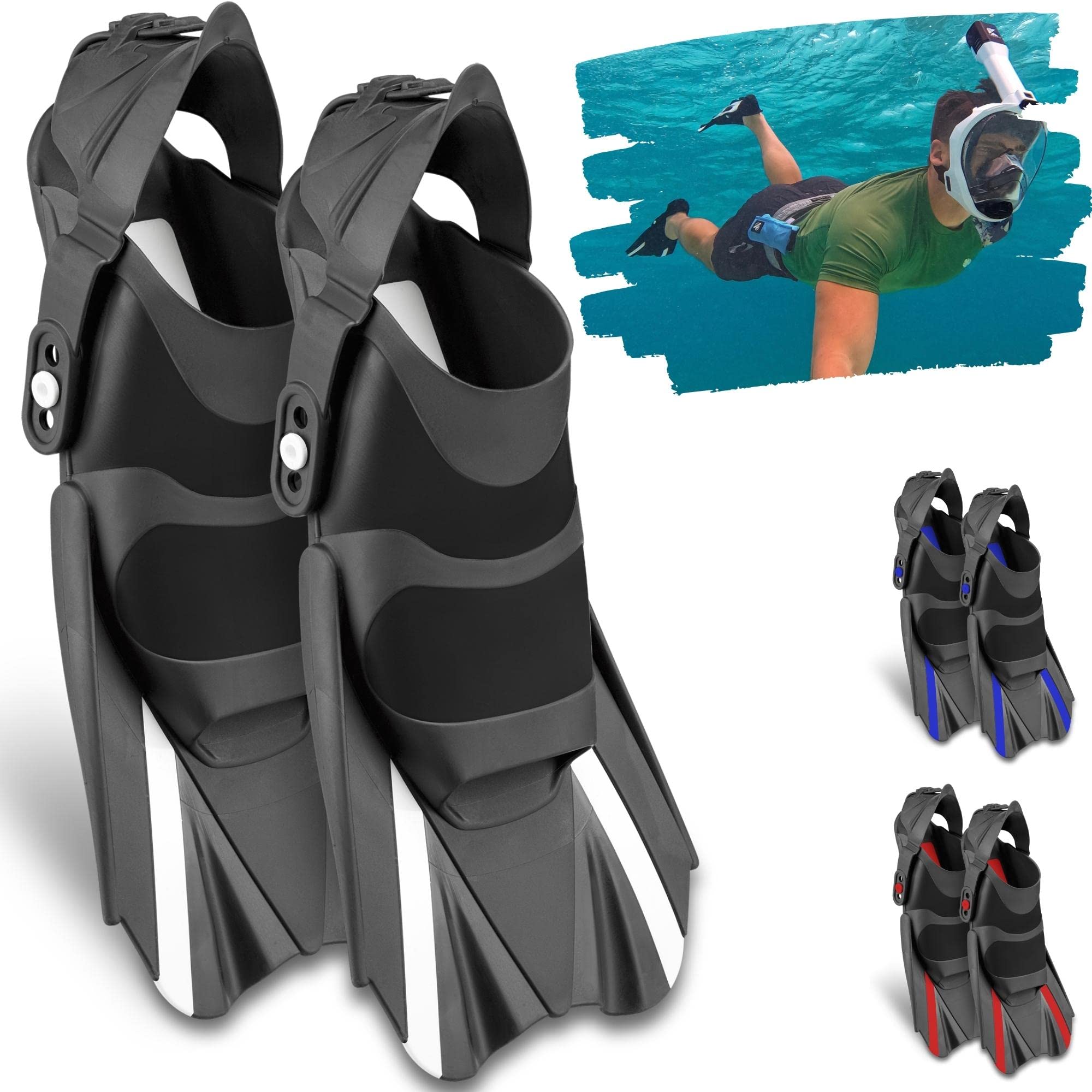 Khroom verstellbare Kurzflossen Erwachsene Gr. 36-47 || Zum Schnorcheln und Schwimmen - Made in Italy - Premium Taucherflossen mit Umhängetasche | Schwimmflossen