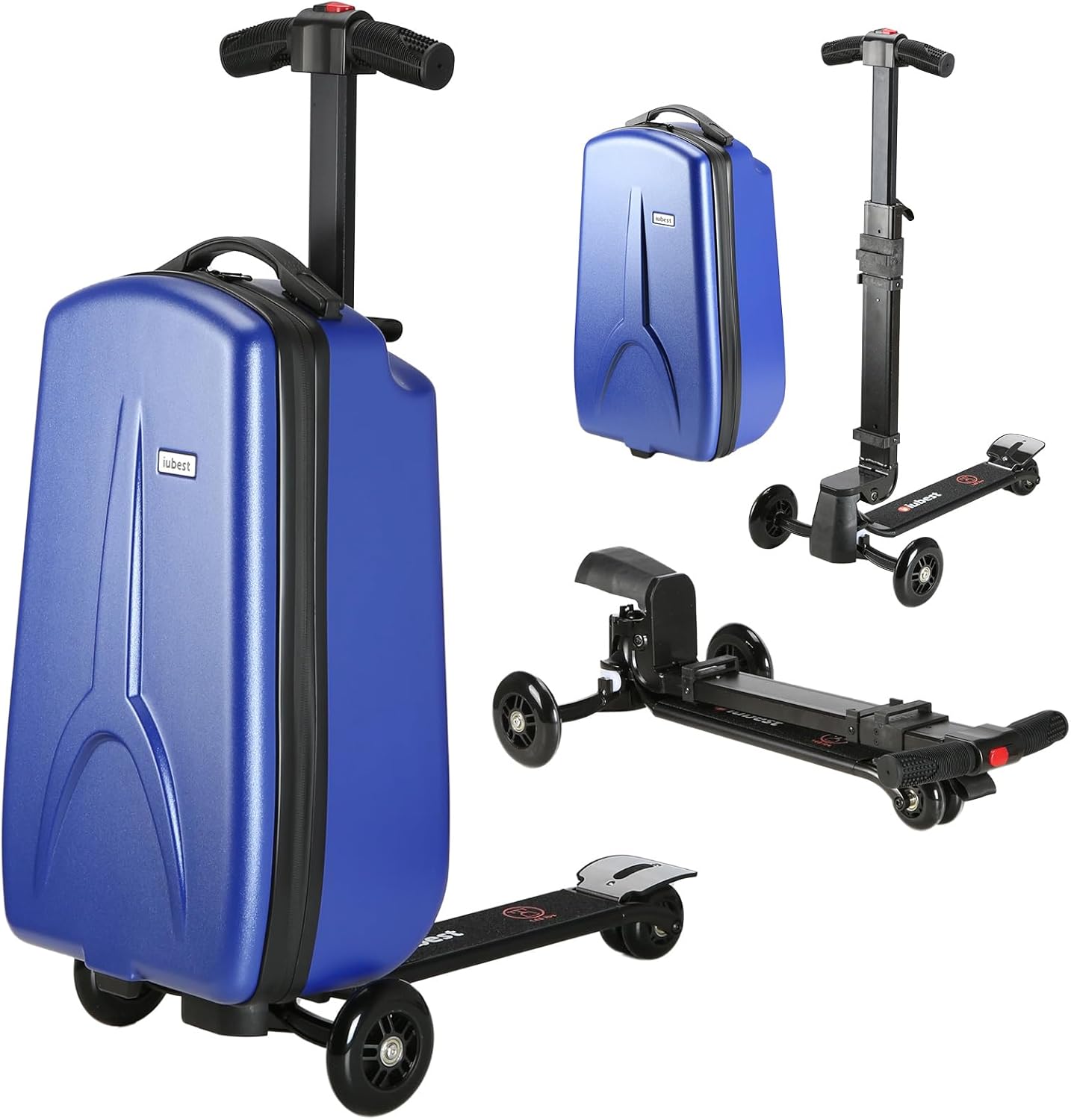 Scooter Luggage for Kids Scooter Suitcase for Ages 4-12, 4 in 1 Kids Luggage Boarding Suitcase Detachable & Foldable Scooter Travel Trolley Ride On Luggage-Blue