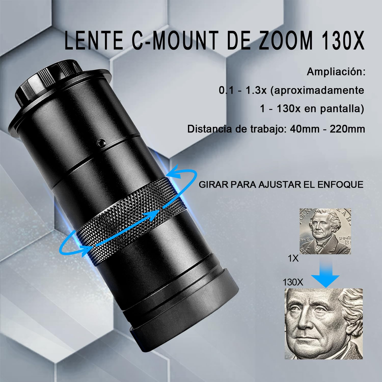 Microscopio digitale, microscopio industriale 1080p, interfaccia HDMI VGA, obiettivo C-baionetta ad alta definizione, Zoom 130x, lampada ad anello LED, con base metallica, per manutenzione