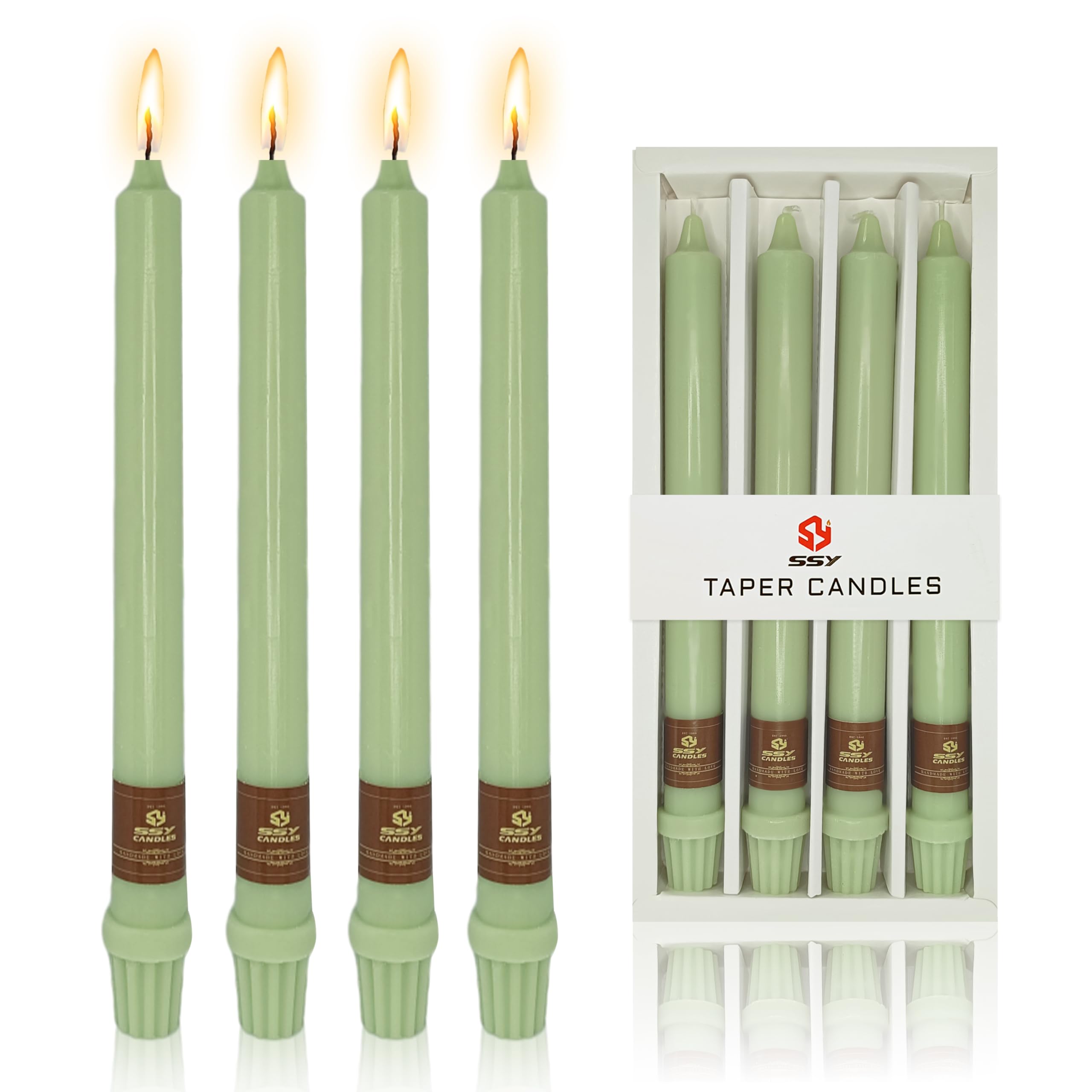 XINAOBAOLUO Green Taper Candles Long Dripless Tapered Candle Sticks 4 Pack - 10 inch Smokeless Tapered Candle Unscented Candles for Home Wedding Party Table Decoration