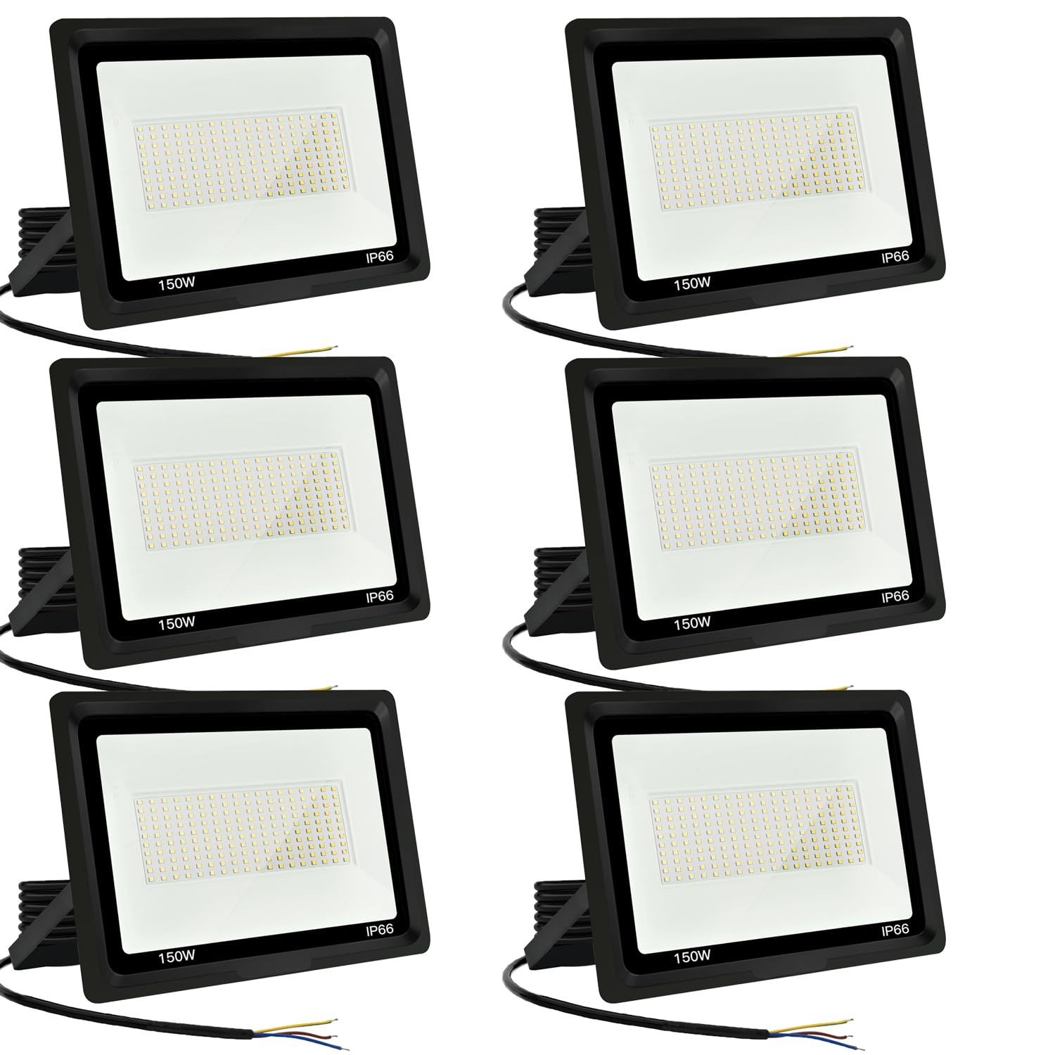 6PCS-Focos LED Exterior 150W Proyector LED Exterior 15000LM IP66 Impermeable Foco Proyector LED 6000K Blanco Frío Floodlight para Casa, Garaje, Patio, Terraza, Campo