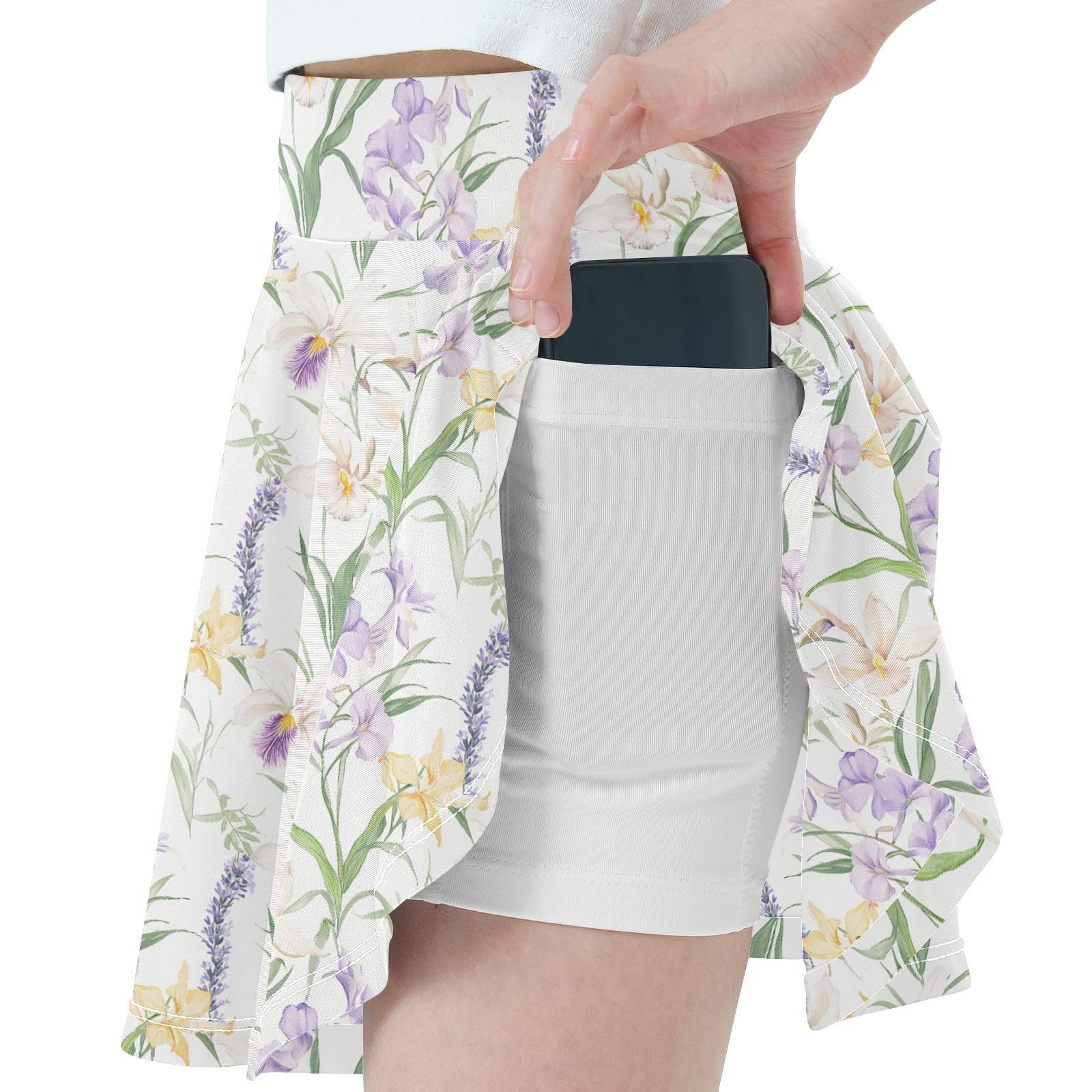 Cute Wildflower Girls Skirts with Built in Shorts Flowy Cheer Skirts with Pockets Girl Skorts