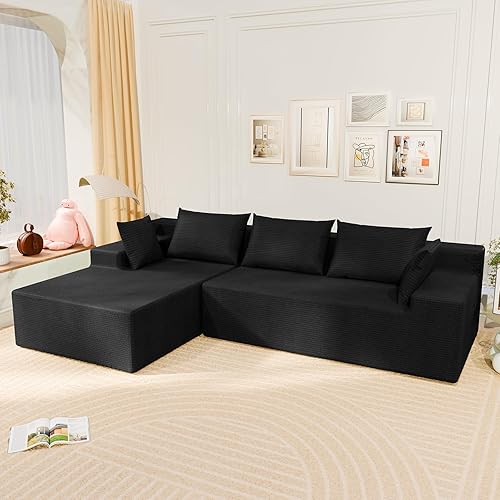 LEVELEVE Cloud Sectional Couch with Deep Seat，Modern Modular Sofa with L-Shape Chaise，No Assembly Required, Upholstered Couches for Living Room Bedroom(Black,Left Facing Chaise)