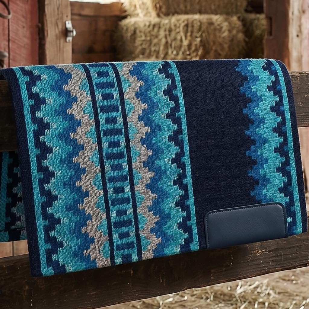 Western Show Saddle Pad/Blanket for Horses - Handmade Wool Saddle Blanket with New Zealand Design, Thick, Durable & Comfortable for Horse Riding (34” L x 34” W x 1) M61