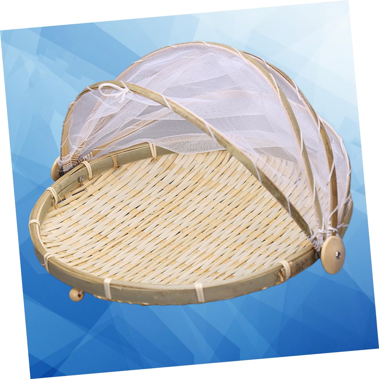 Garneck Bamboo Picnic Basket Gauze Cover Bread Holder Food Basket for Home Outdoor