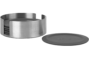 Blomus Magnetic Coaster Set: Charcoal Coasters, Stainless Holder