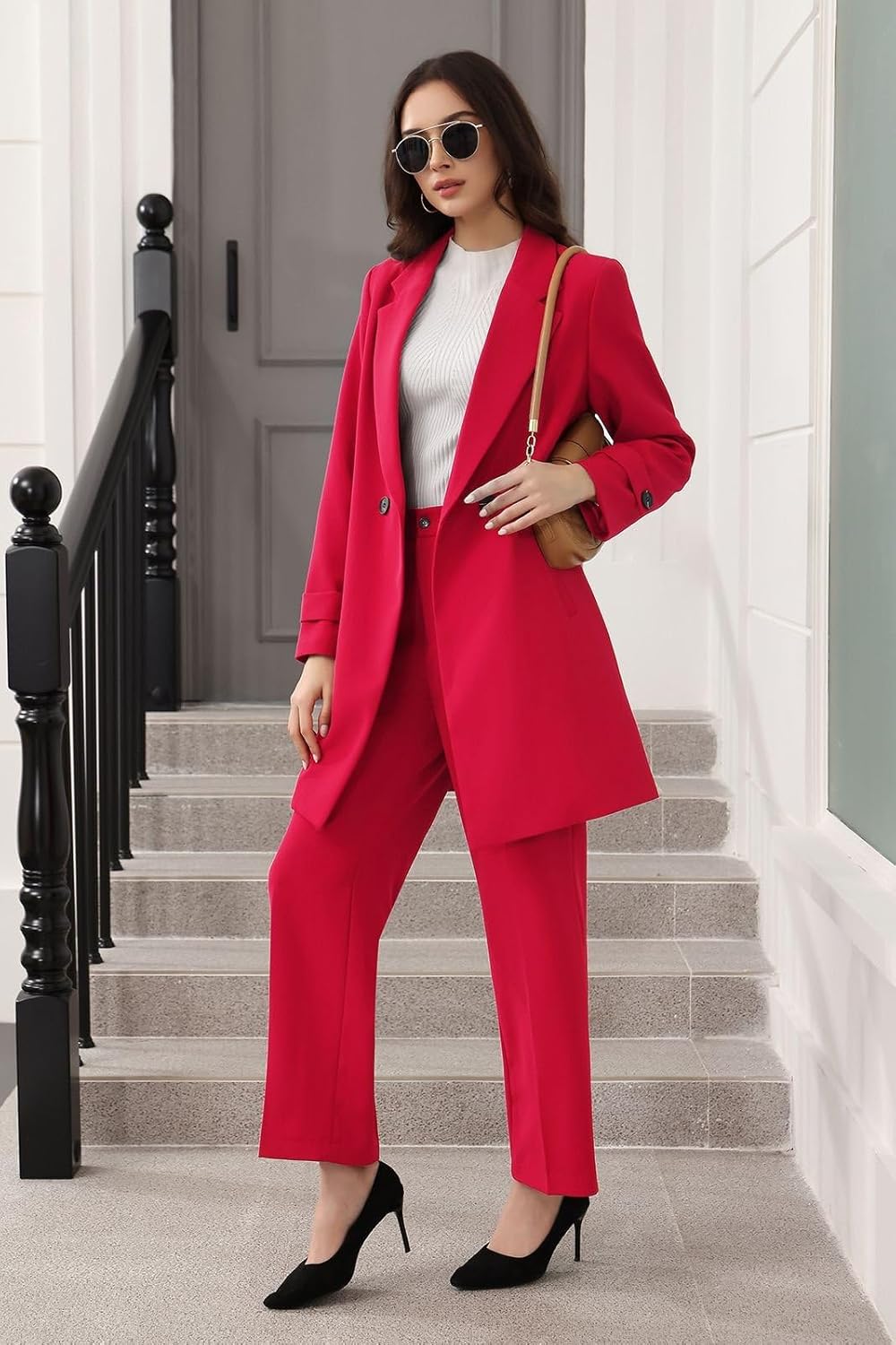 Lamgool Women's Suit 2 Piece Long Blazer Set Ladies Jacket Pantsuit Casual Outfits for Fall - Image 3