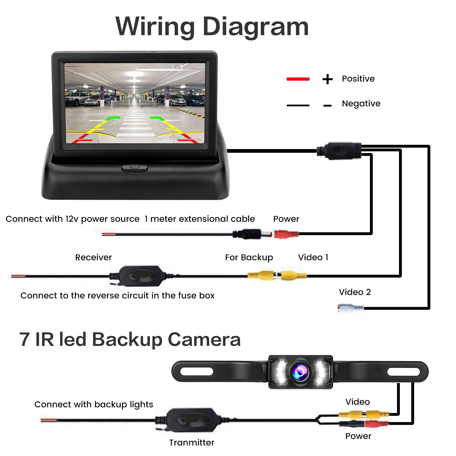 Caméra Plaque Immatriculation IP68 Caméra De Recul Sans Fil Hikity 4.3 Pouces - Écran Pliable étanche - Vision Nocturne Pour Voiture SUV Camera Van Chevaux