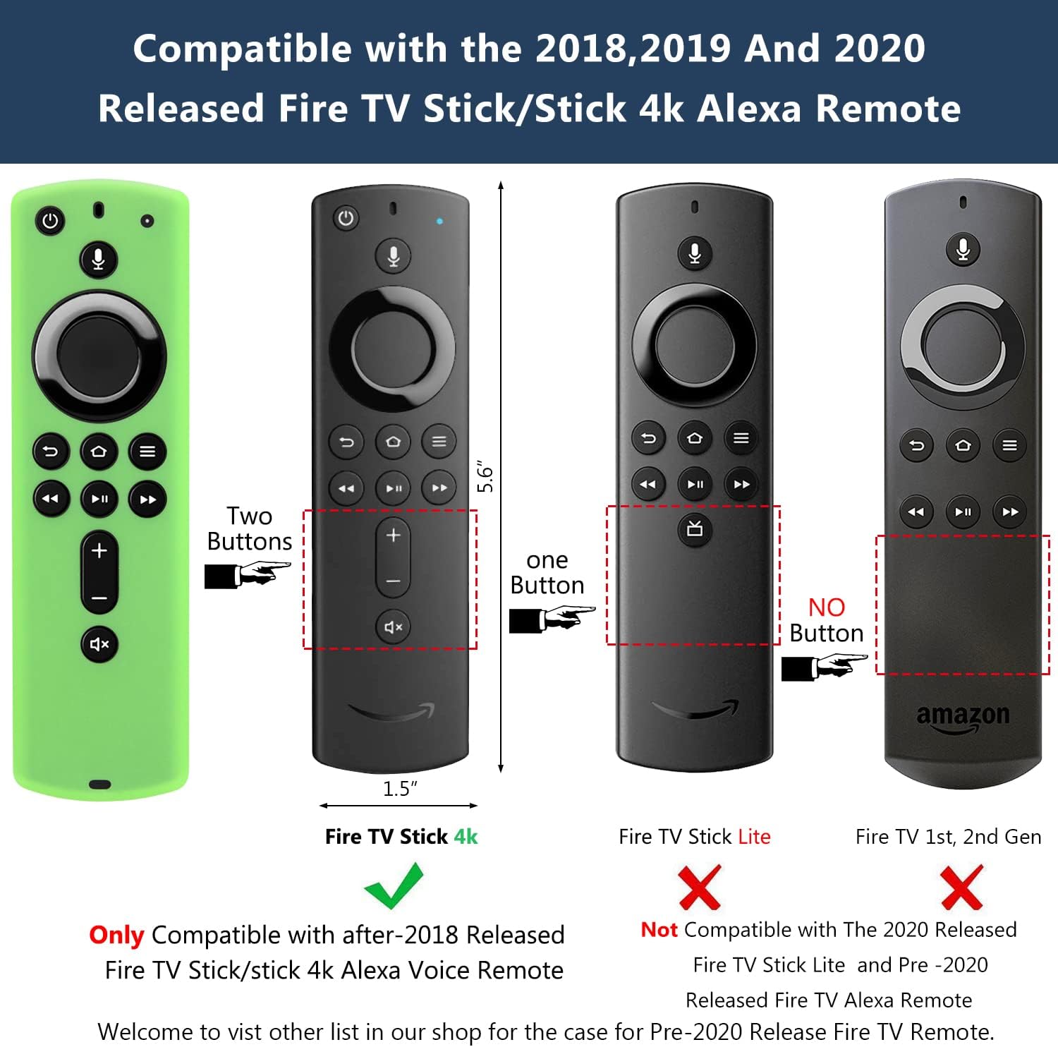 [2 Pack] Firestick Remote Cover Case (Glowing in The Dark), Pinowu Anti Slip Silicone Sleeve Compatible with 4K Firetv Stick Voice Remote Control (Green and Blue)