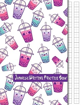 Japanese Writing Practice Book Large Kanji Practice Book With Writing Paper and Cornell Notes Pages - Genkouyoushi Paper- Practice Notebook For Japan ... with Cute Kawaii Bubble Tea or Boba Tea Theme