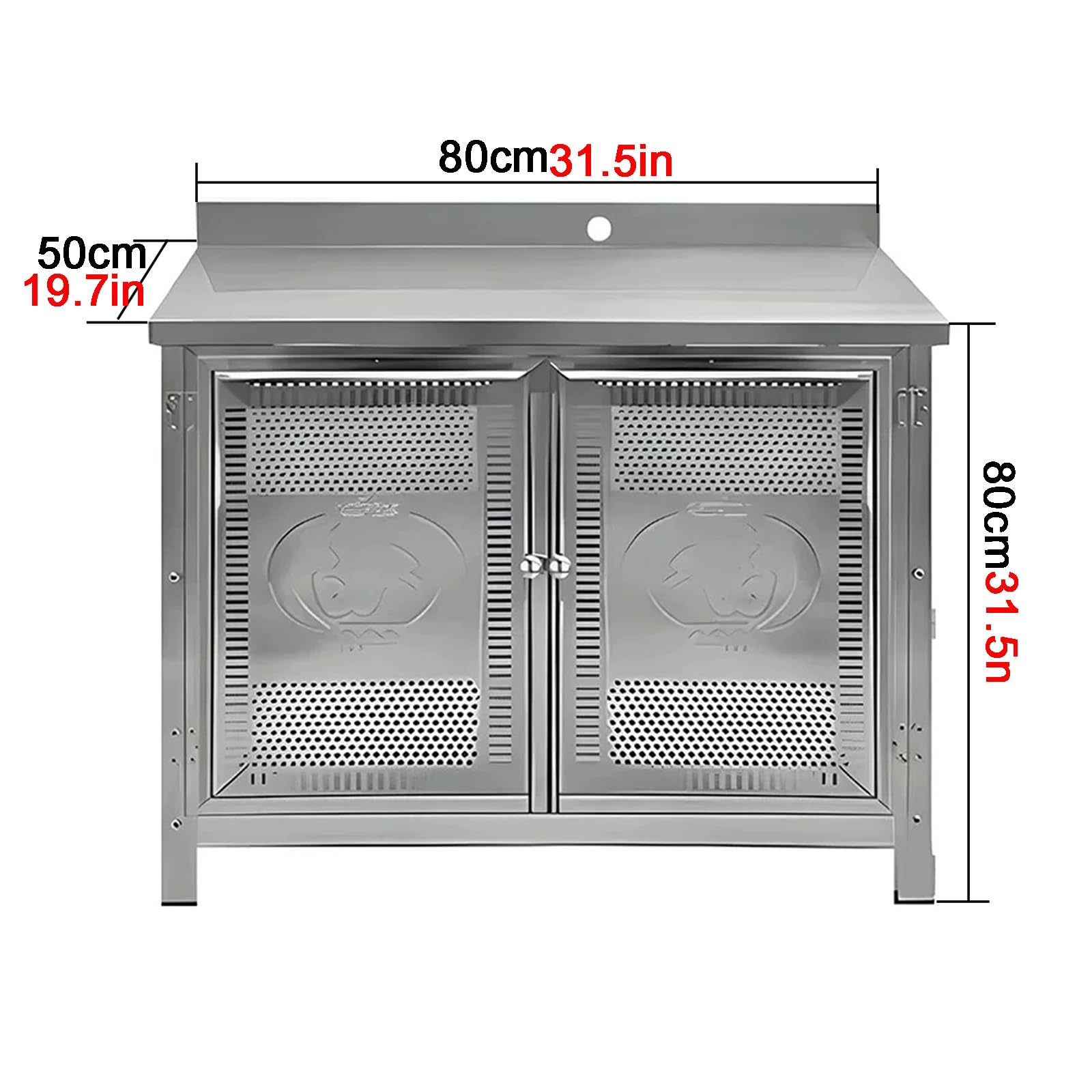 Banco da lavoro in acciaio inox con struttura chiusa, piedini antiscivolo, protezione antispruzzo, adatto per uso domestico o commerciale, traverse rinforzate, finitura spazzolata, altezza 80 cm.