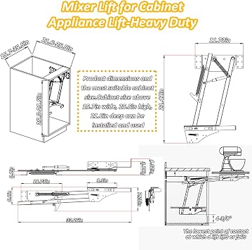 Soft-Close Mixer Lift for Cabinet Appliance Lift for Cabinet, for Cabinet Heavy-Duty for Kitchen Cabinet, Appliance Lift with Locking Mechanism, with Mounting Screw