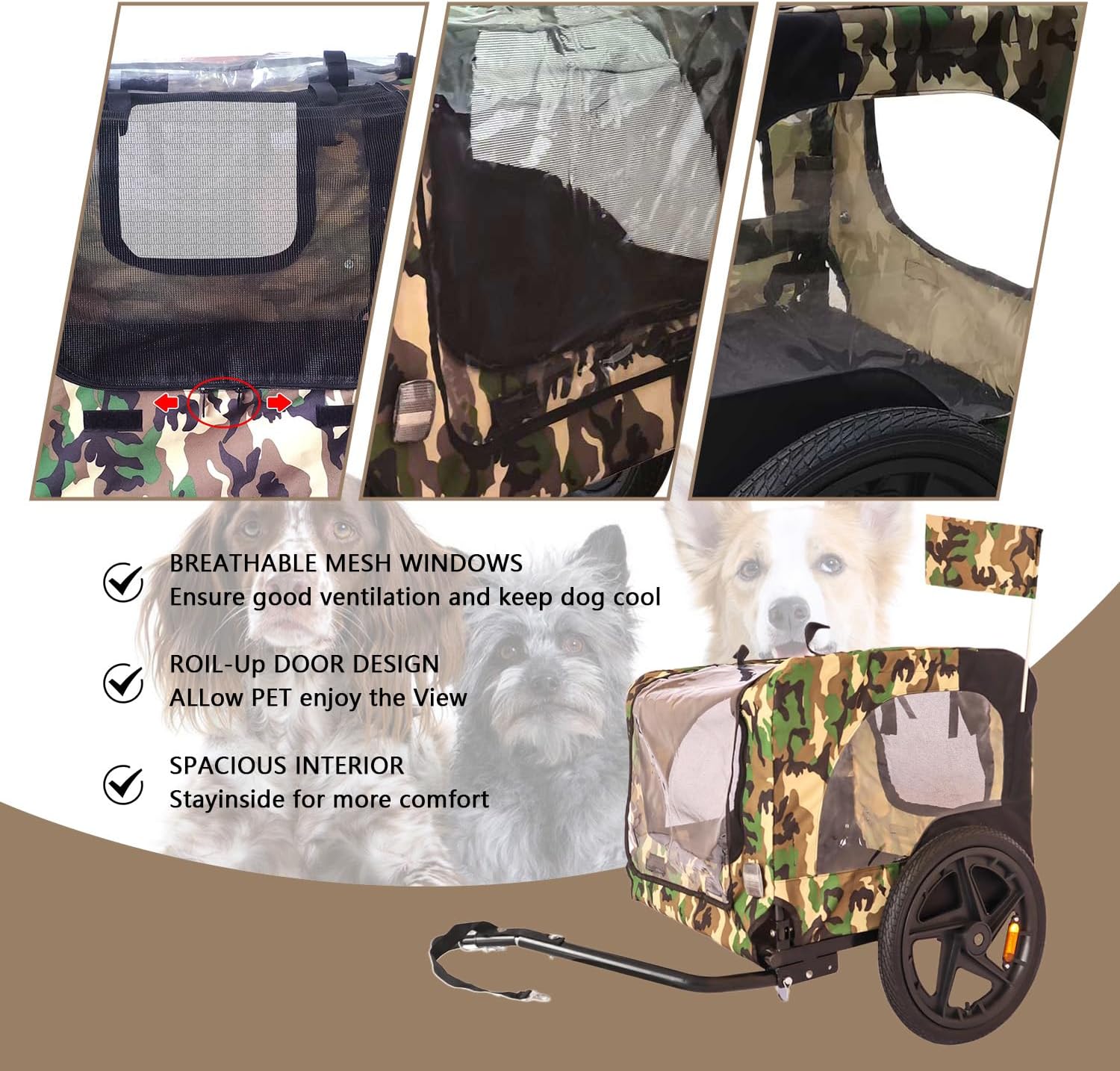 Dog Bike Trailer - Dog Trailer for Bicycle, Cargo Cycle Trailers Wagon Cart Pet Bike Carrier w/ 3 Doors, Aluminum Wheels, Safety Flag, Easy to Connect&Disconnect, Collapsible to Store