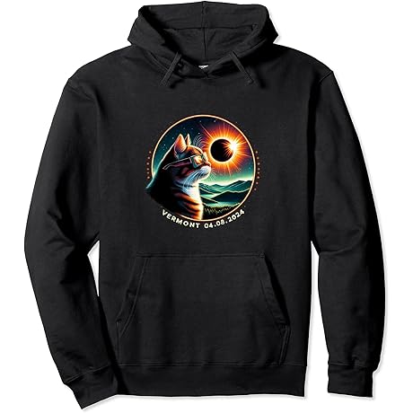 Vermont Adult Cat Wearing Solar Eclipse Glasses Hoodie