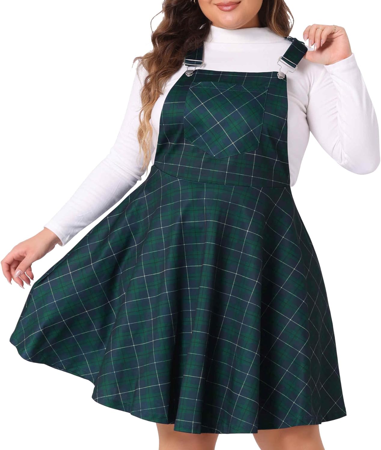 Agnes Orinda Women's Plus Size Overall Pinafore Dress Casual Plaid Printed Swing Adjustable Straps Dresses - Image 2