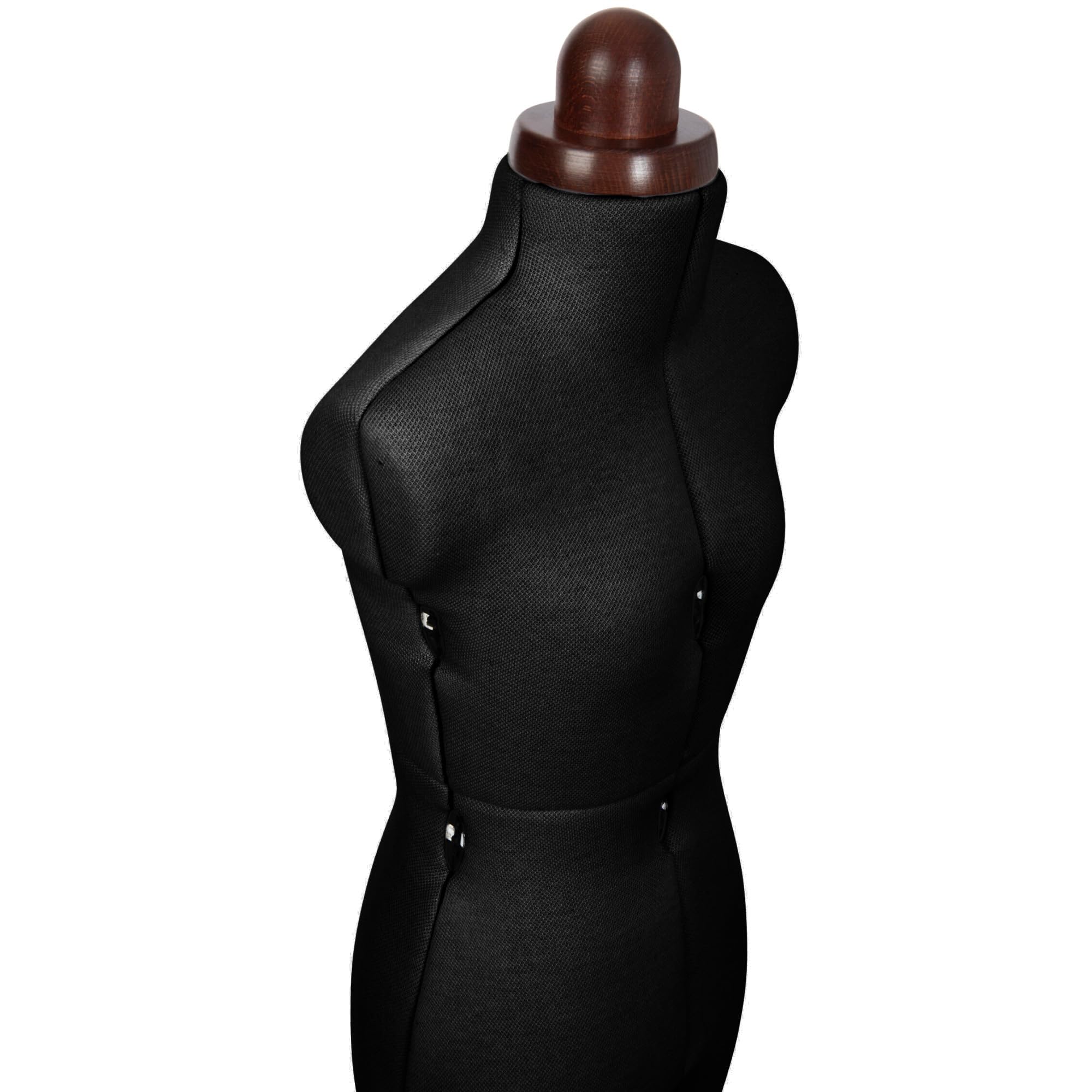 Lady Valet Schneiderbüste XS Schwarz – verstellbare Schneiderpuppe Größe 34–38 | Retro Design mit Holz-Dreifuß & 8-teiligem System