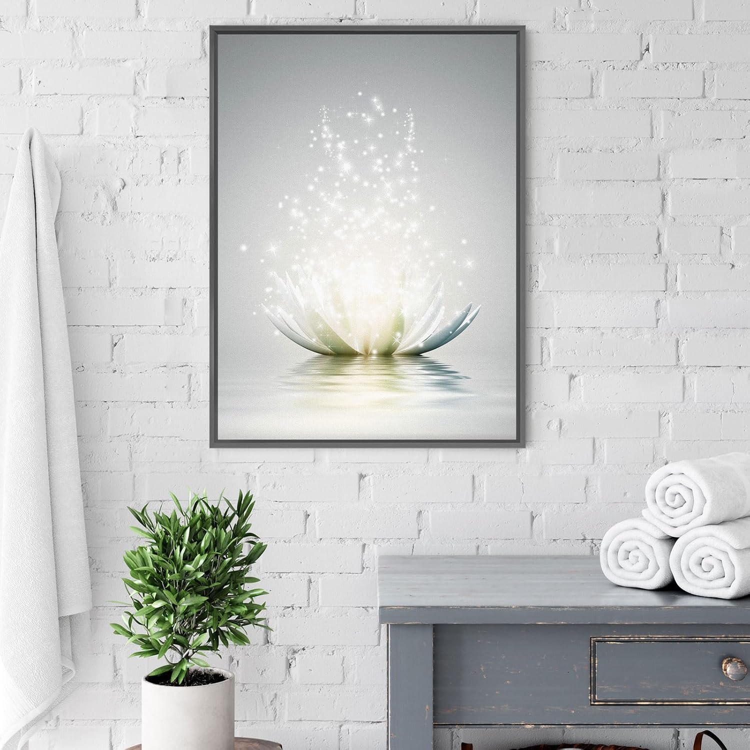 Amazon.com: Zen Canvas Wall Art White Lotus Flower Bloom in Water ...