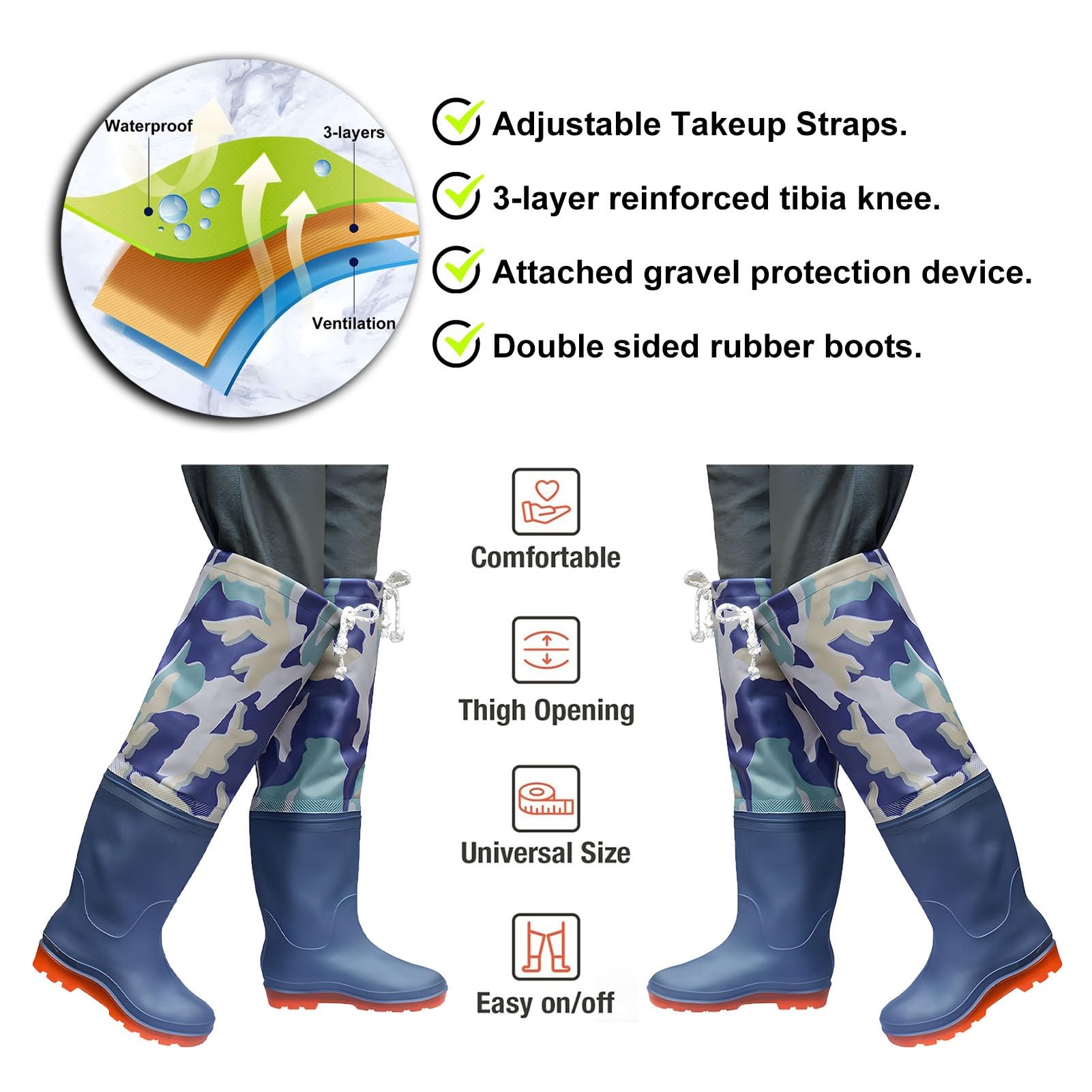 Waders hip Robusti Stivali da Pesca In PVC, Stivali da Pesca Mimetici Impermeabili da Uomo Adatti Alla Forma del Piede, Per La Caccia E La Pesca Nelle Paludi
