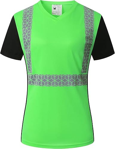 Miniatura 2 de Camiseta de seguridad para mujer, camiseta reflectante alta para mujer con patrón reflectante inusual, manga corta transpirable