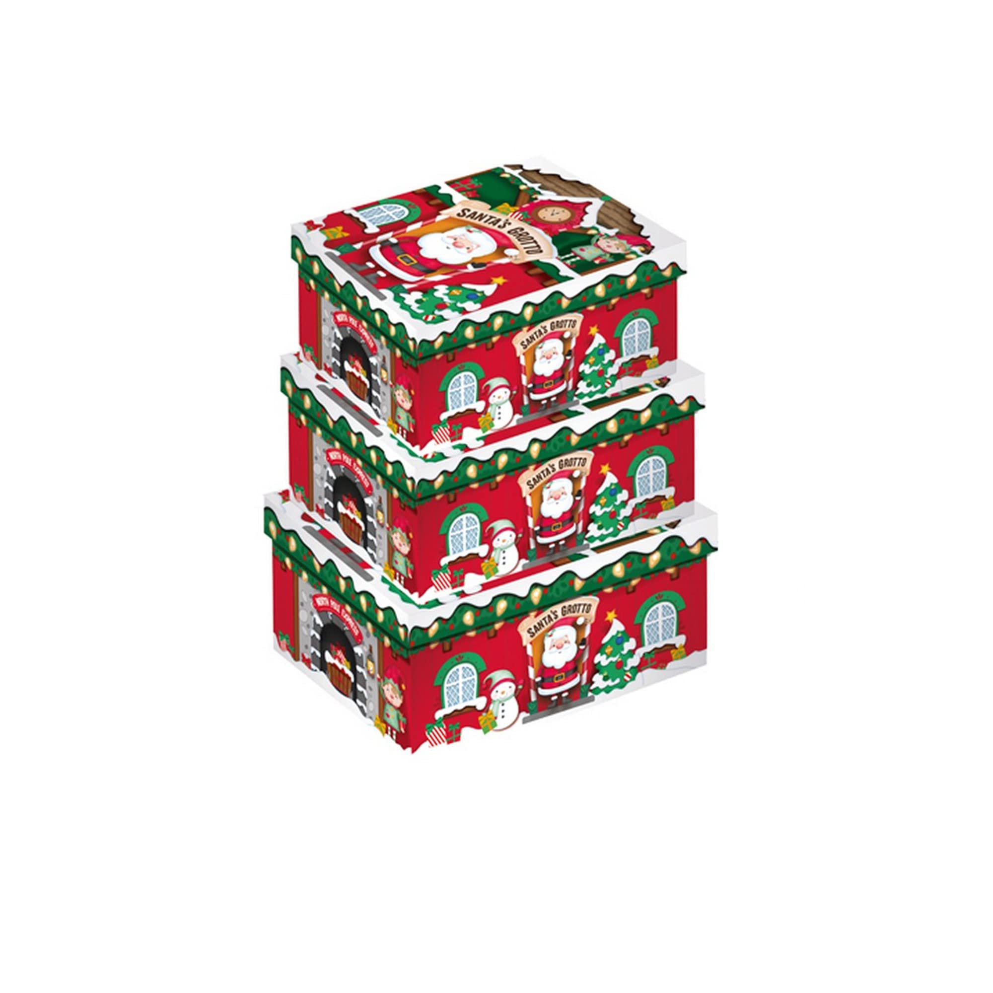 Eurowrap Christmas 3PCS X-Long Oblong Boxes - Santa Grotto