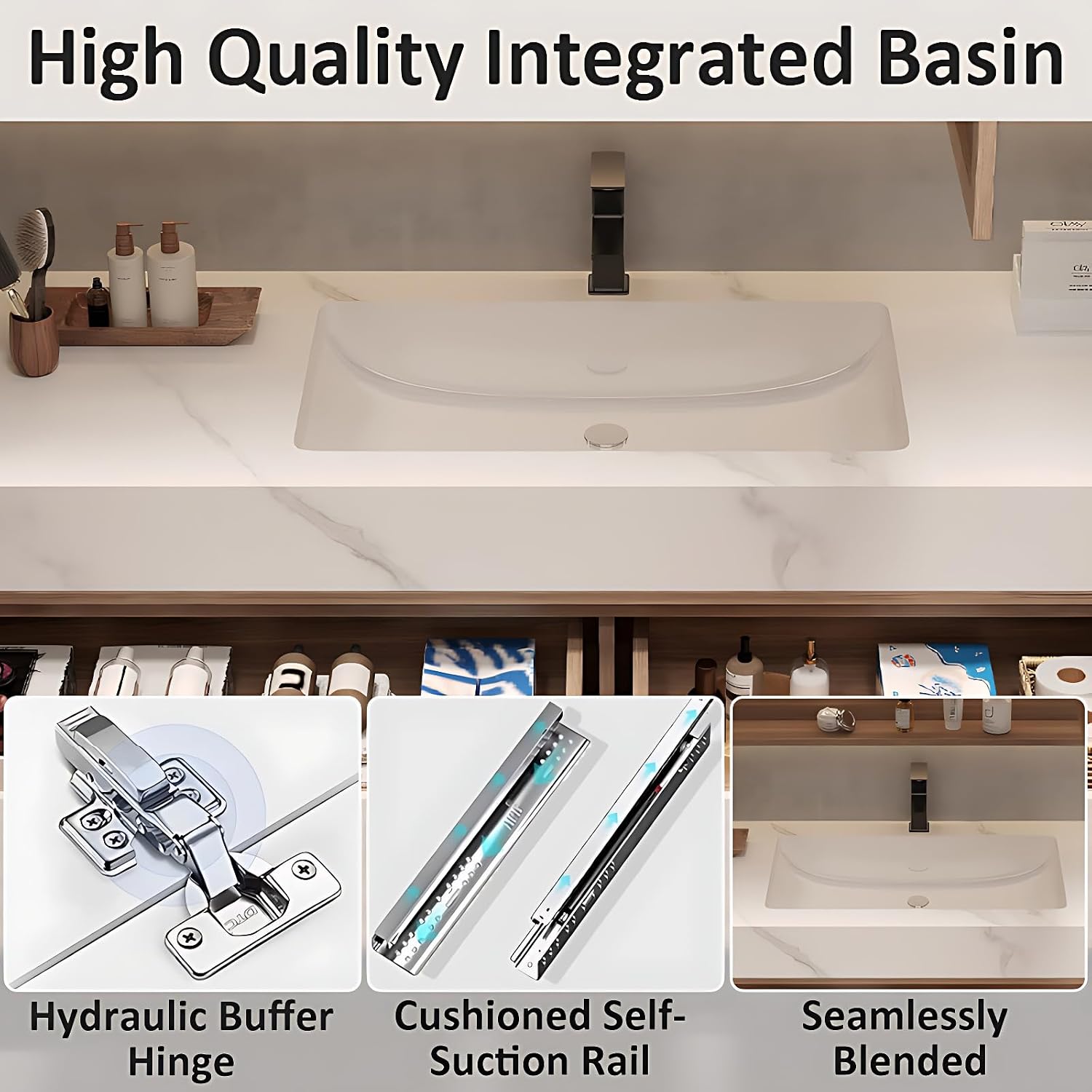 52IN Floating Bathroom Vanity with LED Light Strip, Intelligent Defogging Mirror, Storage Cabinet, Modern Bathroom Vanities Sink Combo