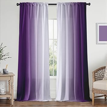 Purple Curtains 96 Inch Length for Living Room 2 Panel Set Purple and Grey White Window Treatment Curtains Lavender Ombre Gradient Light Filtering Curtains Modern Abstract Drapes