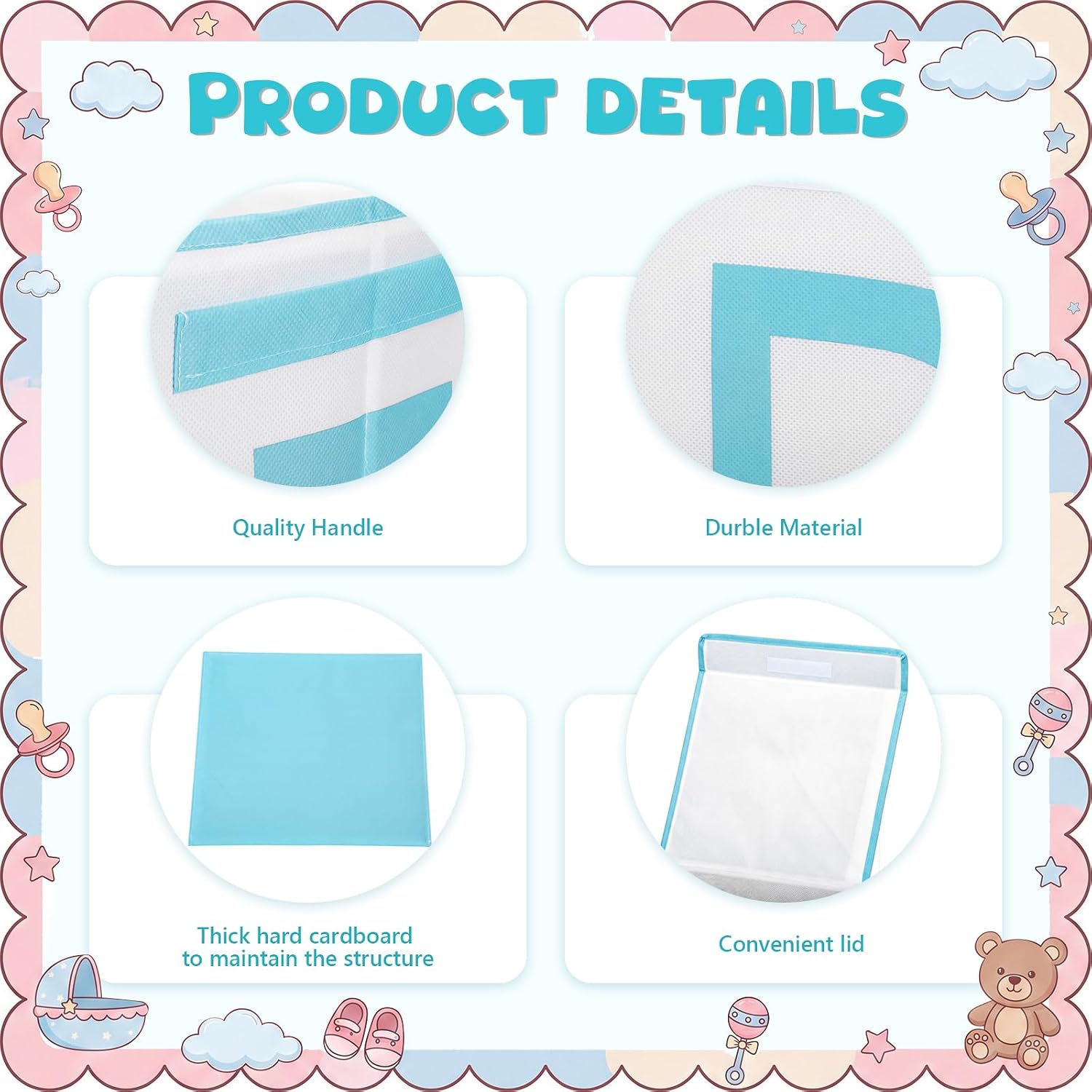 Novabright Cube Storage Bin with Lid, Foldable Fabric Box Chest,Blue image 2