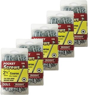 Milescraft 7356 Wood Pocket Hole Screws - #7 x 2-1/2" Washer Head with Coarse Thread (250pc.), Torx Drive Self-Tapping, for Indoor Use