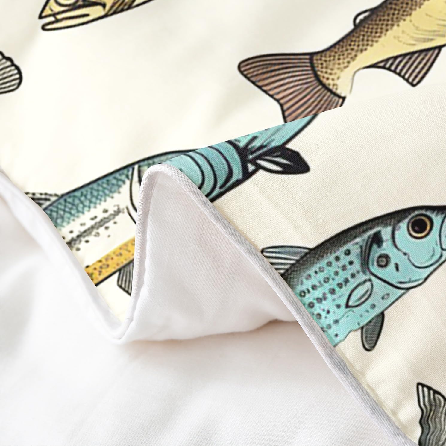 Loussiesd Kinder Fisch 100% Baumwolle Bettwäsche Set 135x200cm Fischen und Jagen Bettwäsche-Set für Jungen Mädchen Vintage Graffiti Betten Atmungsaktiv Zimmer Dekor Bettbezug