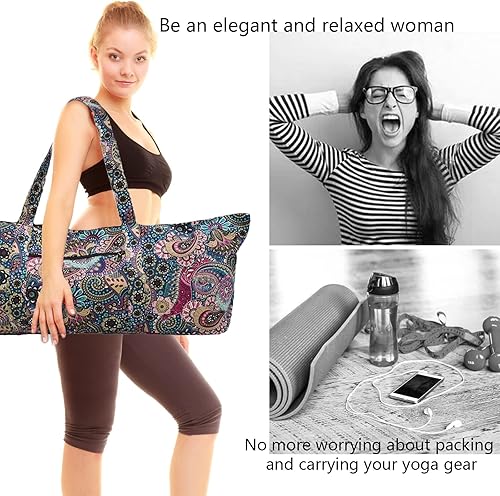 Miniatura 4 de IwIeIaIrI - Bolsa de lona grande con estampado de flores, con cremallera, bolsa de lona grande multiusos para ejercicio, esterilla de yoga y