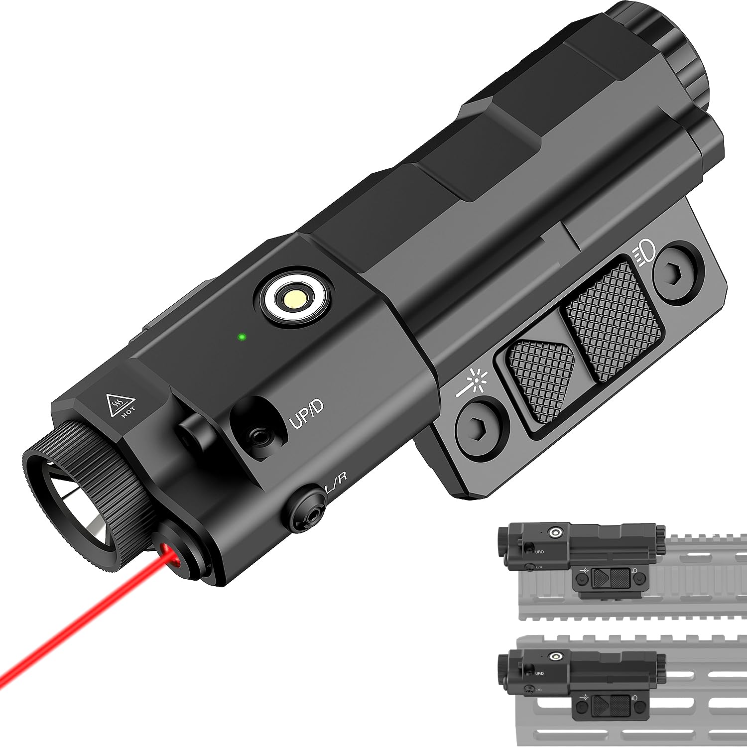 Mlok Picatinny 2 in 1 Flashlight Laser Sight Combo, TOUGHSOUL Max 1600 Lumen Rechargeable Red Blue IR Laser Flashlight for Ar Rifle (Red Laser)