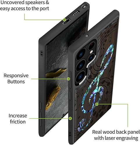Miniatura 6 de Carveit Funda de madera de diseño para Samsung Galaxy S22 Ultra grabado de madera e incrustaciones de carcasa Funda de madera compatible con