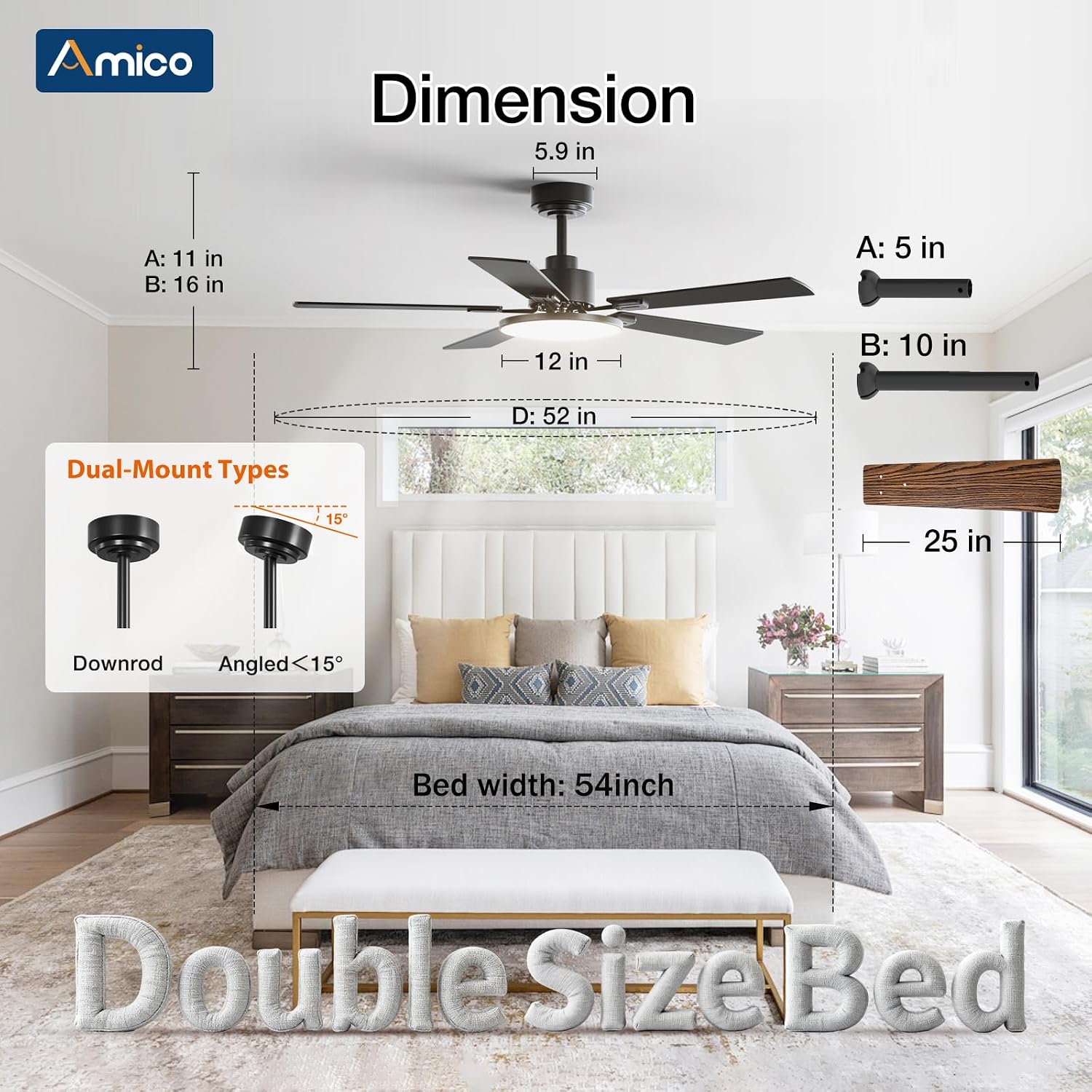 Amico 52 Inch Smart Ceiling Fans with Lights, Flush Mount, WiFi, Black | Remote/App/Alexa/Google Control, Low Profile, Memory, 6 Speeds, Dimmable 3CCT, Quiet Reversible DC Motor, Timer, Bedroom 5 71psmF9fNPL. AC SL1500