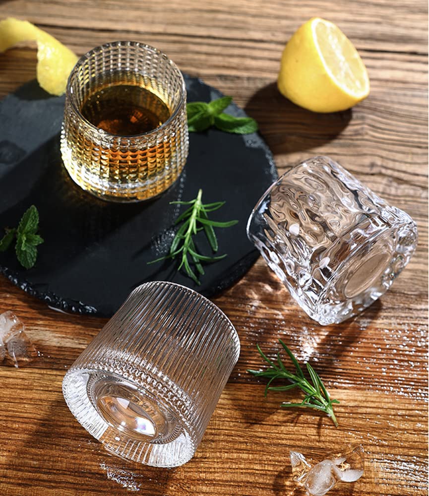 NatureMan Bicchieri da whisky in cristallo, 5 OZ Set di 3 bicchieri a rotazione in stile vintage, per bere bourbon, scotch, cocktail, cognac, tequila, bicchieri da bar trasparenti
