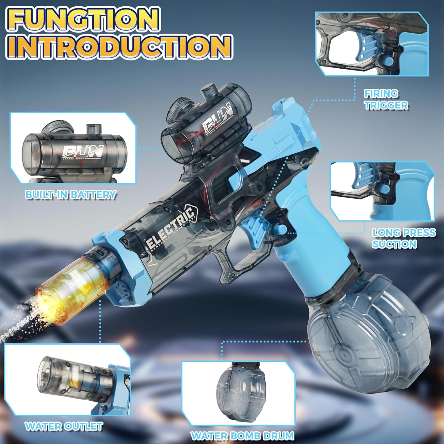 Electric Water Guns for Adults, Powerful Squirt Gun for Kids with Light Up and Large Capacity, Splash-Resistant Design Up to 28-32FT Range for Summer Swimming Pool Party Beach Outdoor Activity (Blue)