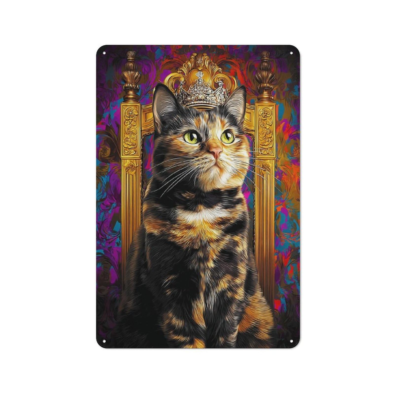 Junmoney Crowned Cat Majesty Rustic Metal Sign 30X20cm For Café Or Restaurant, Suited To Café Owners And Decorators