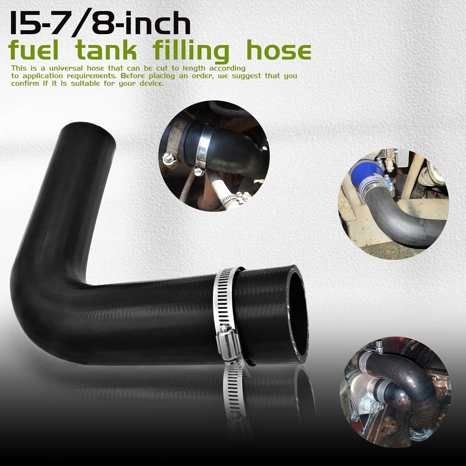 1" ID Gasoline Fuel Filler Neck Hose with 4 Clamps - 15 7/8" Length Gas Tank Hose Replacement (90 Degree)