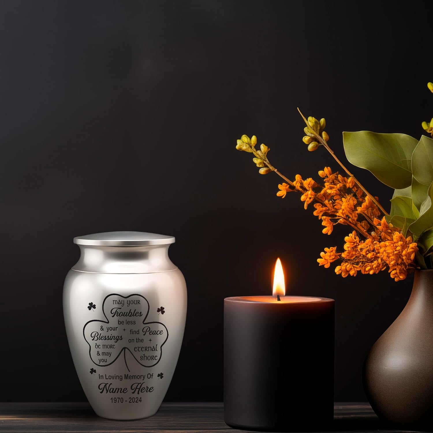 Artsy Woodsy Personalized Irish Memorial Cremation Mini Urn for Human Ashes Keepsake 2.56 inch, Remembrance Gifts for Loss of Loved One, Mini Urns for Human Ashes, Small Urn (08, 2.56x1.77)