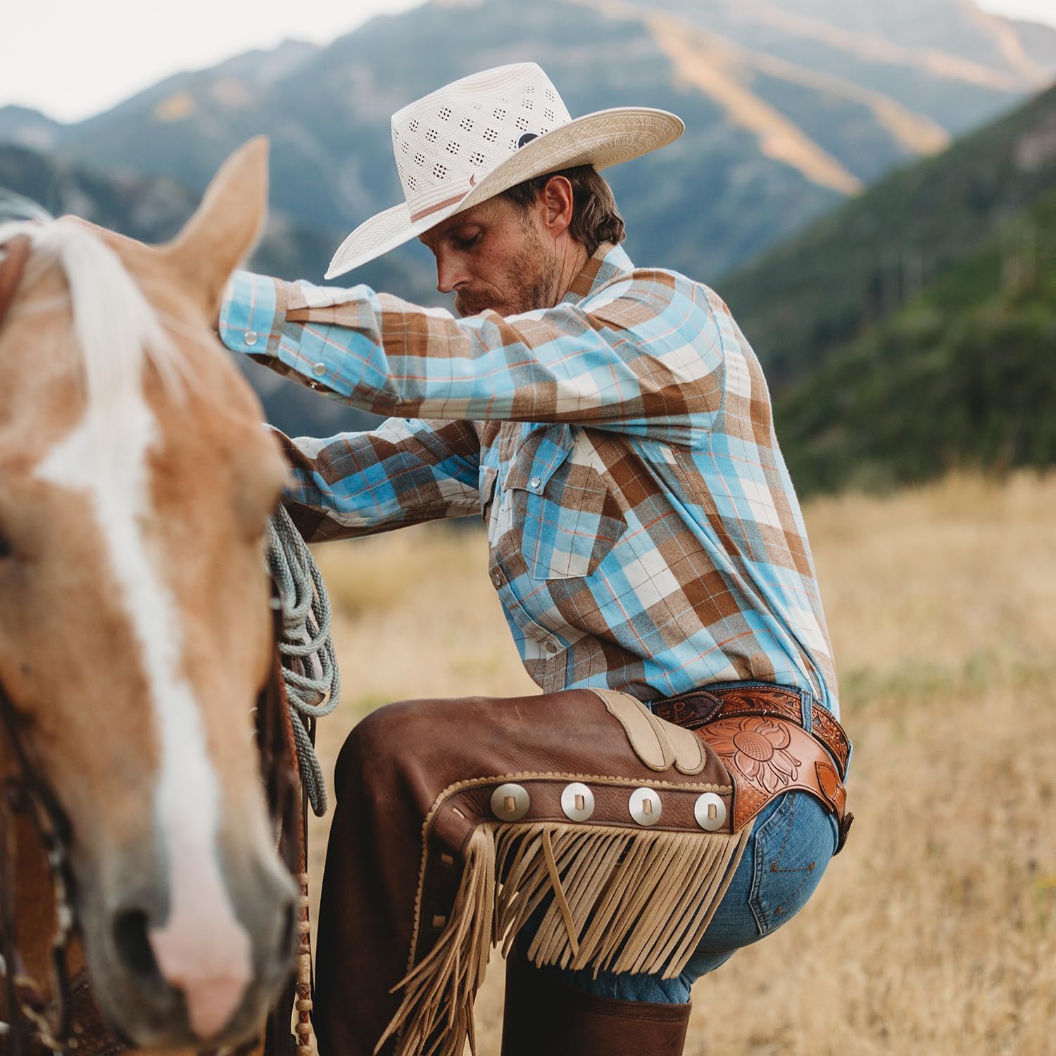 Dubinik® 6 oz Flannel Shirt for Men Pearl Snap Western Cowboy Long Sleeve
