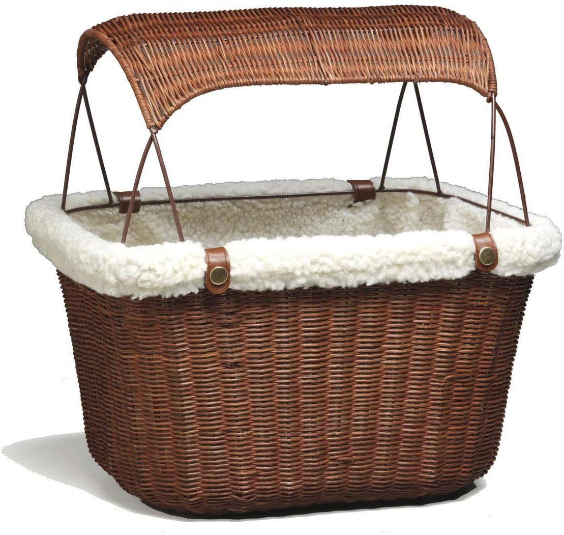 PetSafe Happy Ride Wicker Bicycle Basket for Dogs and Cats - Stylish Weather Resistant Wicker Material - Comfortable, Easy to Clean Soft Liner - Removable Sun Shield Included - Best for Pets up to 13 lb