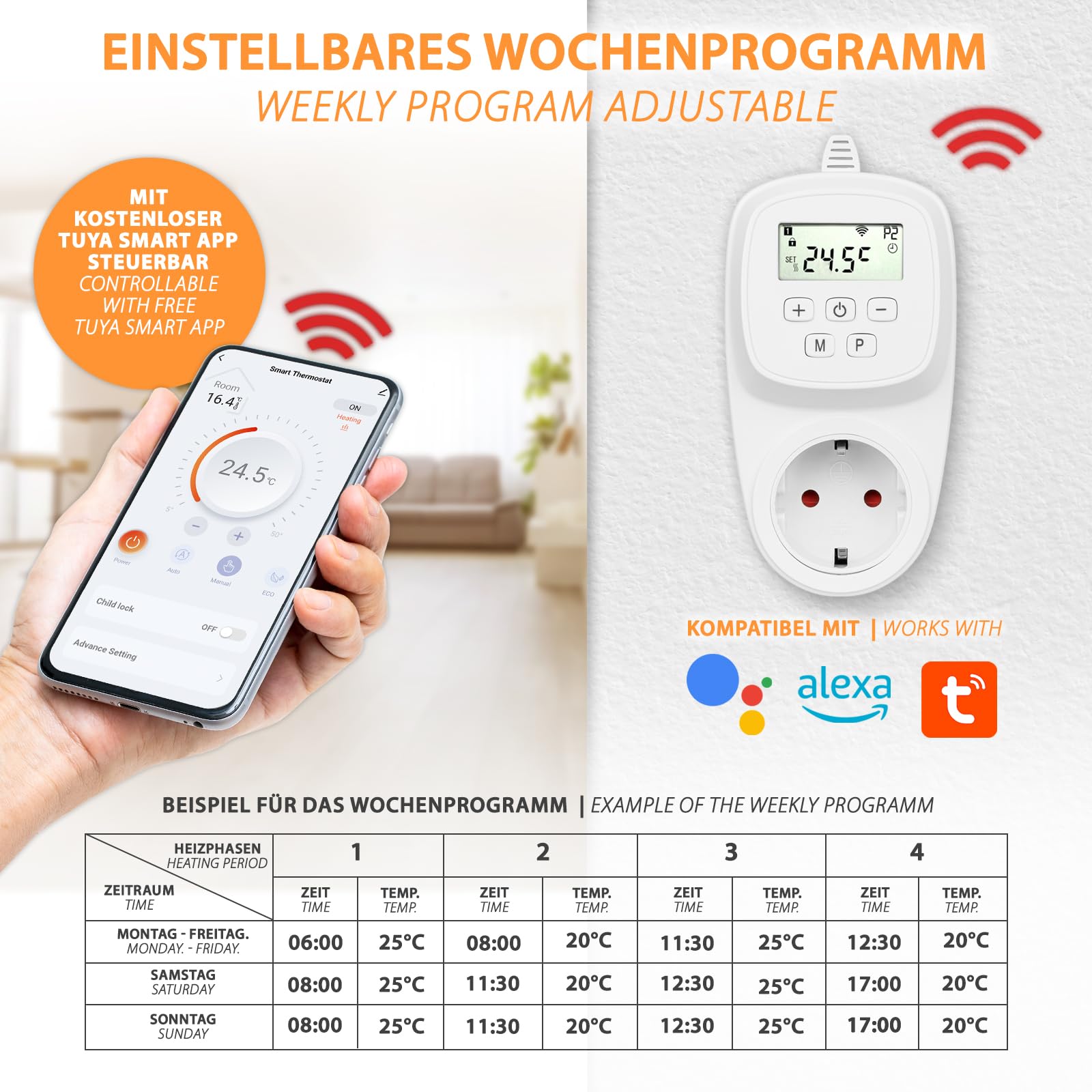 Prise intelligente Thermostat numérique WiFi Régulateur d'espace pour chauffage au sol Radiateur