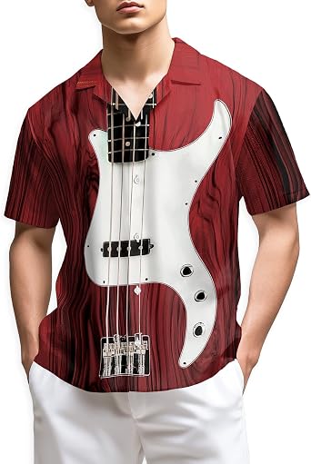 Trombone Pattern Hawaiian Shirt for Men, Summer Vacation Button Down Shirt, Aloha Beach Short Sleeve Shirt, S-5XL