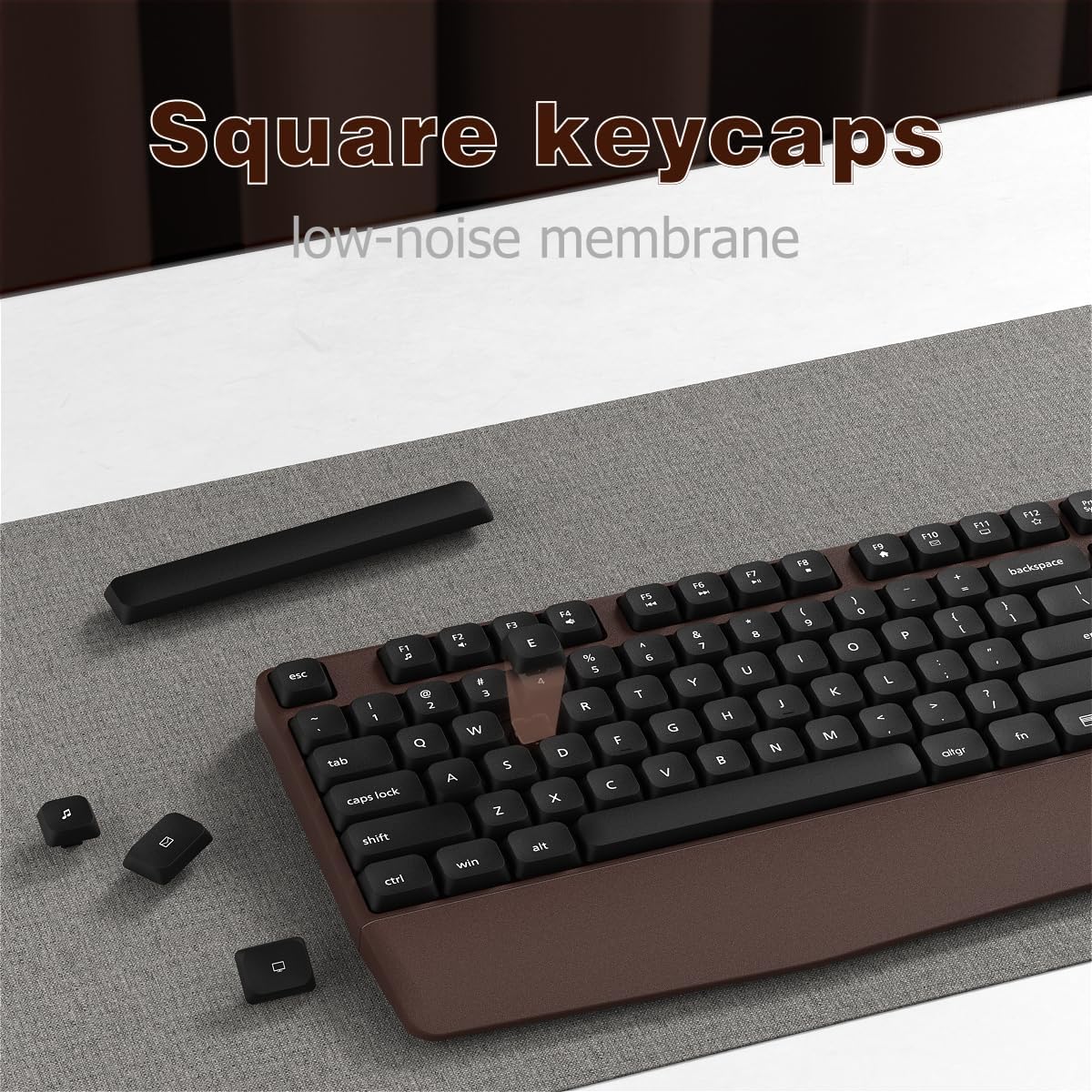 Wireless Keyboard and Mouse Combo, Ergonomic Keyboard with Wrist Rest, 2.4Ghz Wireless Connection, Compatible with PC/Laptop/Windows/Mac for Home and Office Use (Black Coffee)