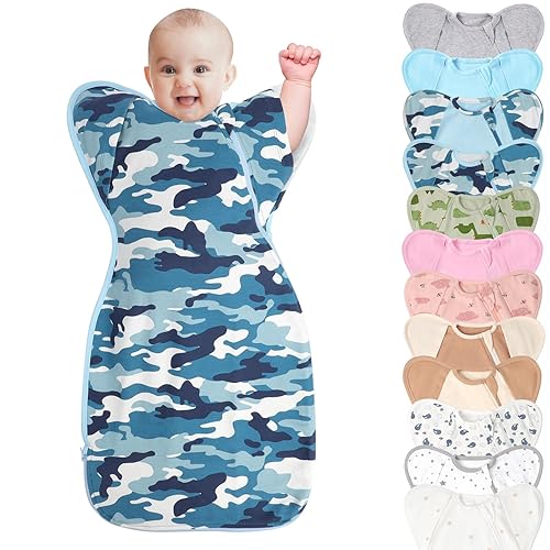 Mantas para envolver de 3 vías con brazos levantados, saco de dormir con las manos arriba, saco de dormir fácil de cambiar pañales para bebés, niños