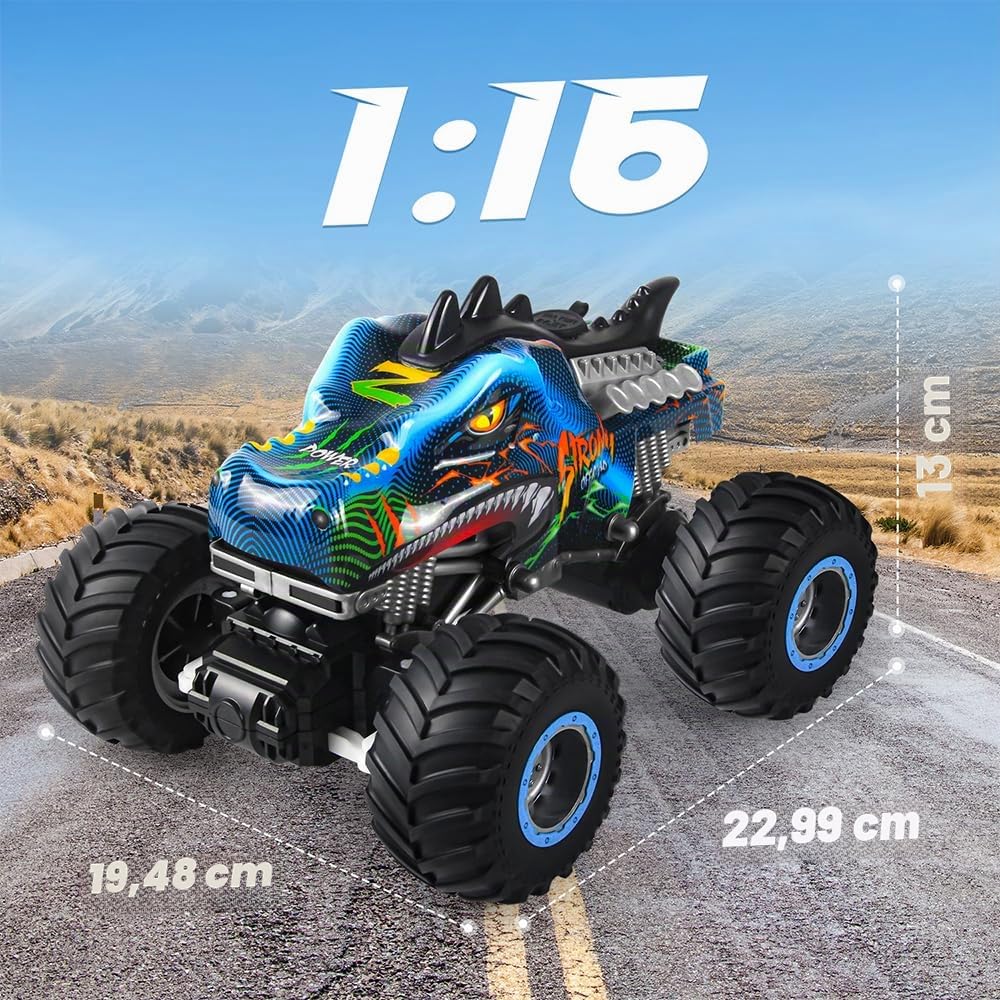 Ferngesteuertes Auto Dinosaurier 1:16 Maßstab RC Monster Truck Fernbedienung Auto mit Sprühnebel-Musik-LED-Leuchten, 2,4 GHz 20 km/h RC Auto Spielzeug für Kinder ab 3 4 5 6 8 10 Jahre