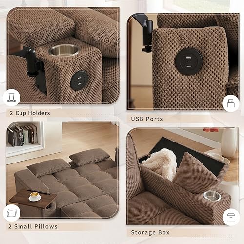 Miniatura 5 de Sofá cama convertible de 65 pulgadas con respaldo ajustable, diván, mesa auxiliar y puertos USBTipo-C, complemento elegante y funcional para