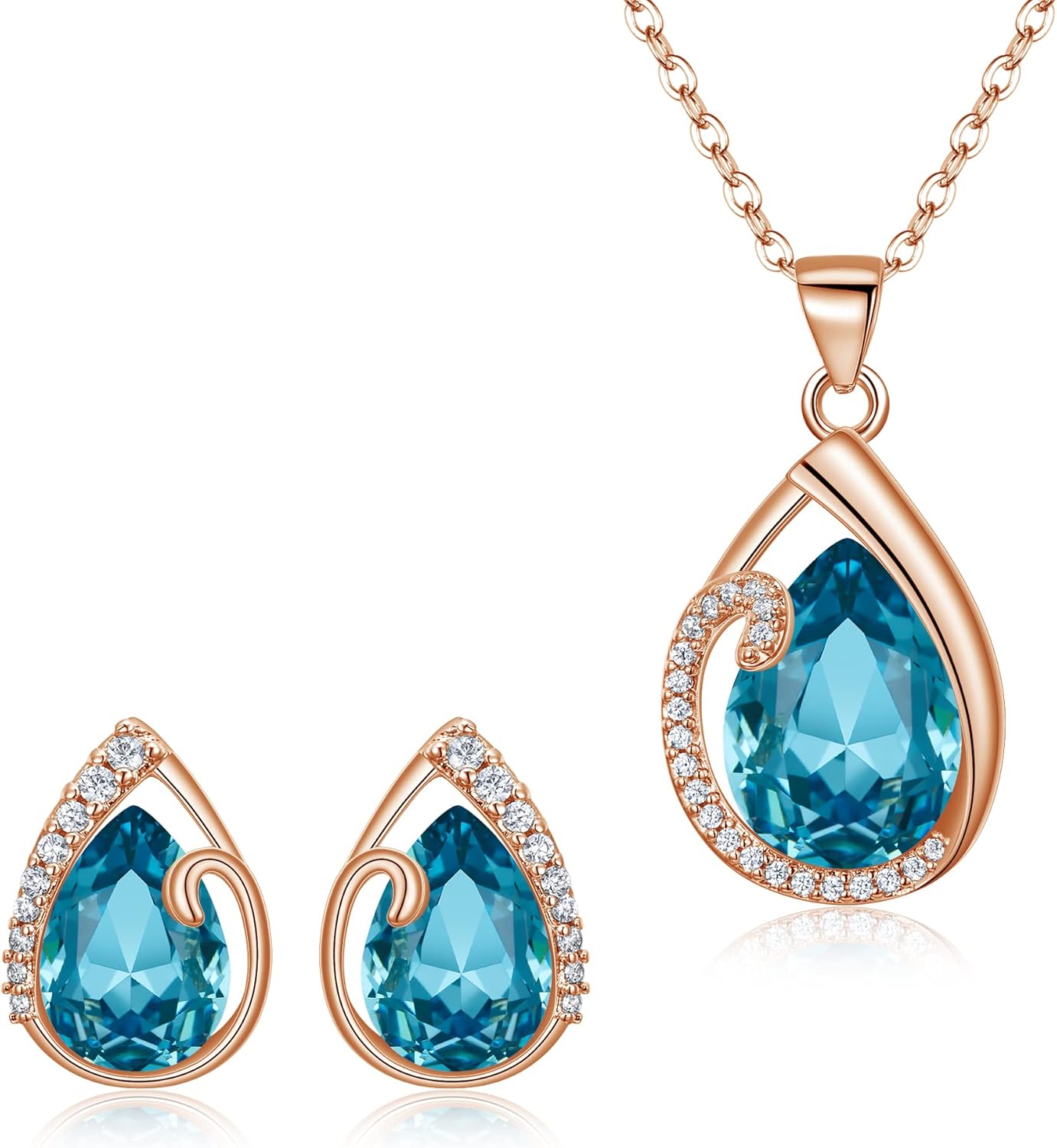 EleQueen Austrian Crystal Cubic Zirconia Jewelry Sets for Women Teardrop Pendant Necklace Stud Earrings Valentine's Day/Mother's Day/Christmas Gift